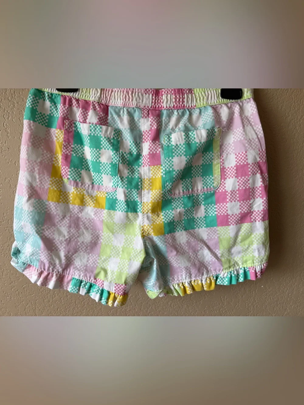 Lands End Girls Shorts XL 14/16 Gingham Rainbow Ruffle Cotton Colorful Preppy